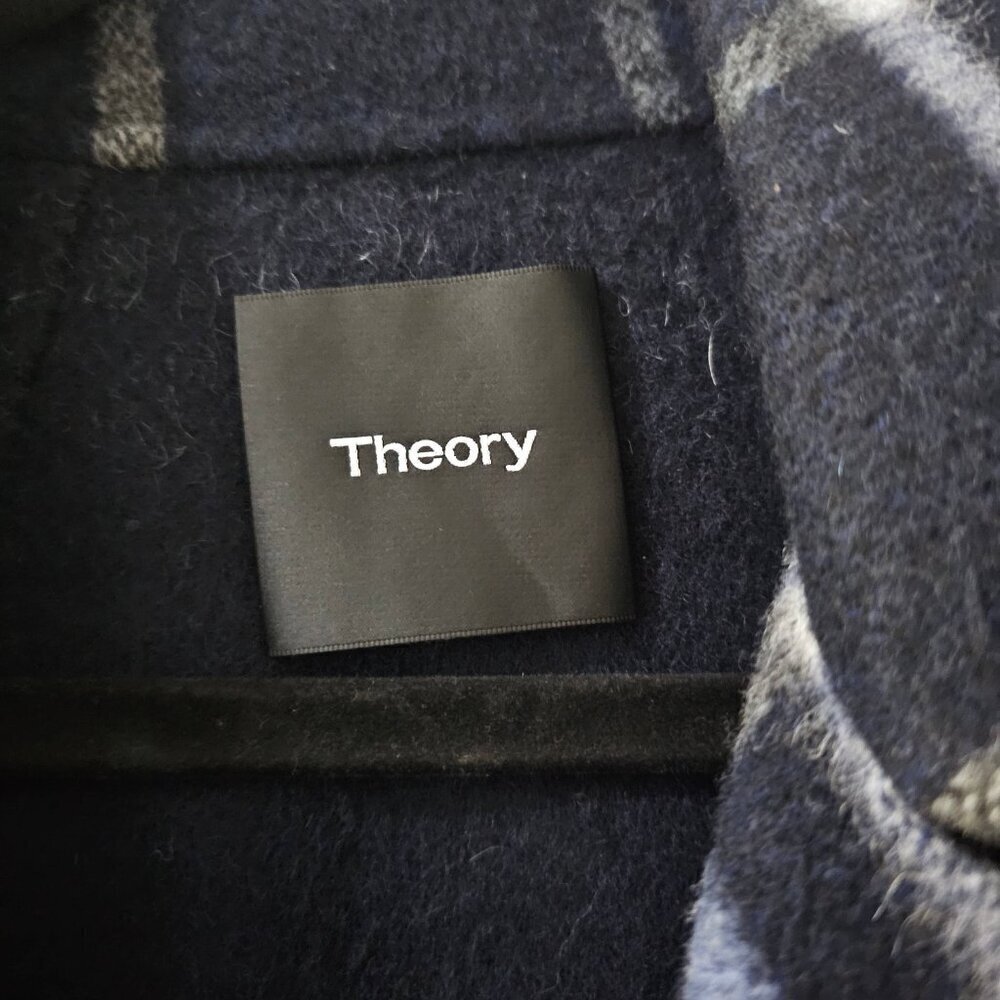 NWT Theory Women's Plaid Wool Alpaca Belted Wrap Overlay Coat Size Medium - Picture 8 of 14